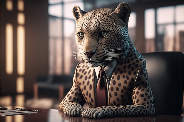 Portrait of leopard in a business suit Generative Ai