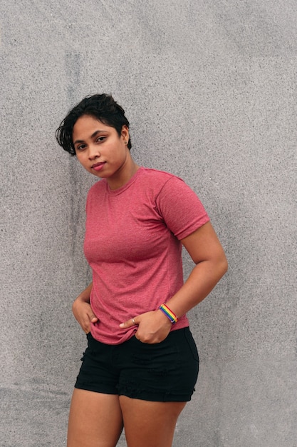 Portrait of lesbian woman in the street. LGBT Concept