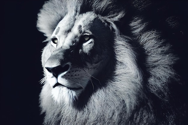 Portrait of a Lion Closeup of wild lion face on black background