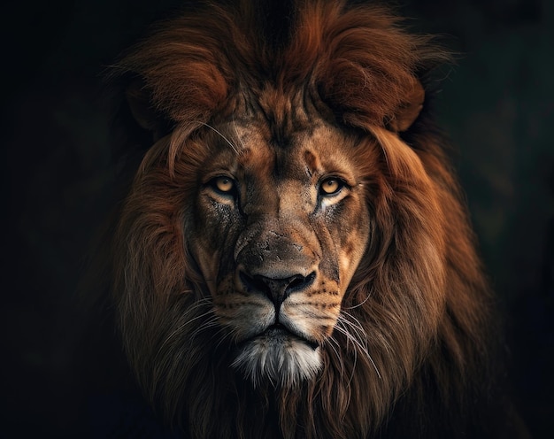 Portrait of a lion on a dark background