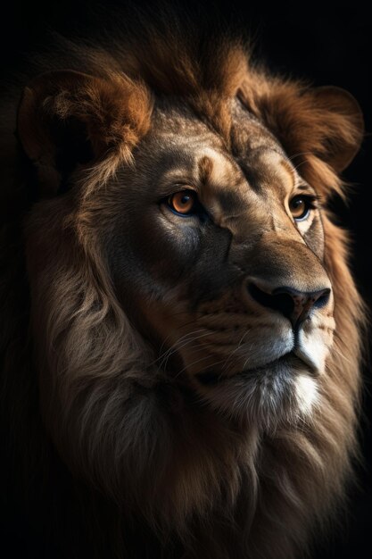 Portrait of Lion Dramatic and Cinematic Lighting Photography Generative AI