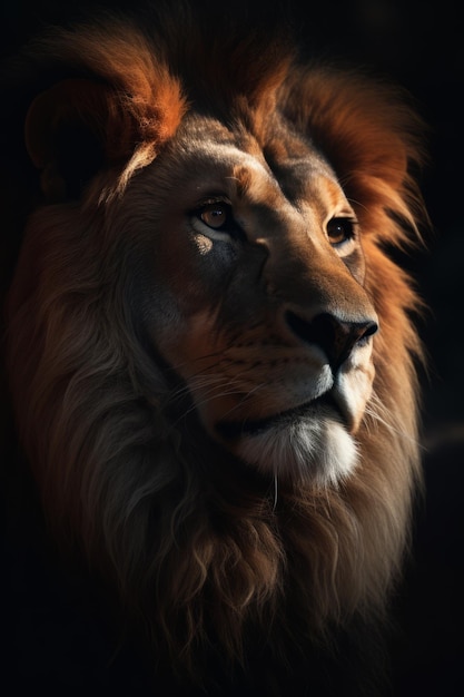 Portrait of Lion Dramatic and Cinematic Lighting Photography Generative AI