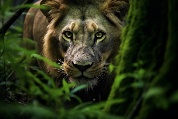 Portrait of a lion in the forest Wildlife scene from Africa