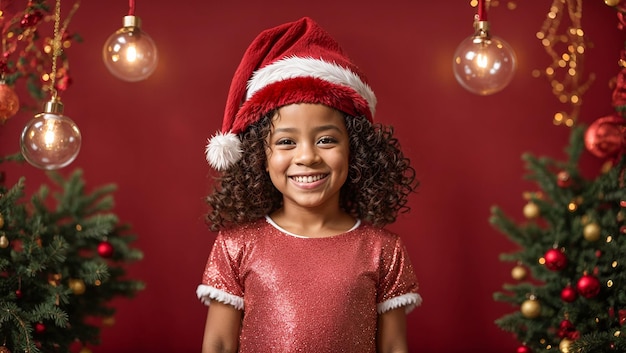 Portrait of a little African American girl wearing a Santa hat