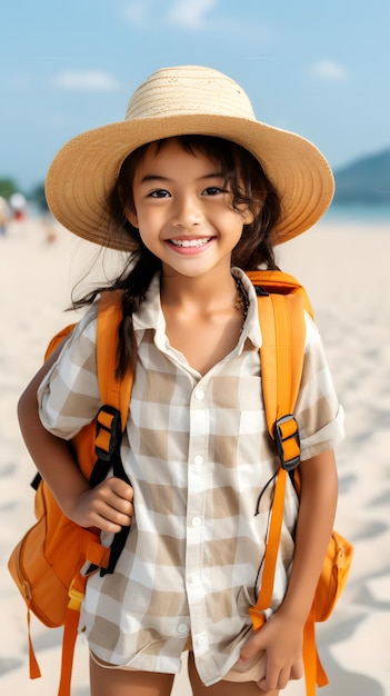 portrait of a little Asian tourist girl