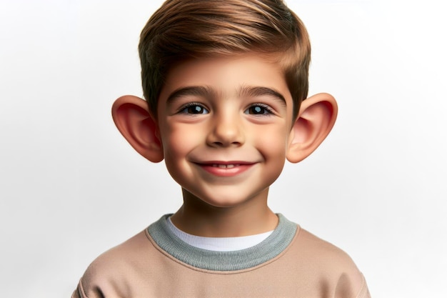 portrait Little boy smiling with very big ears isolated on solid white background ai generative