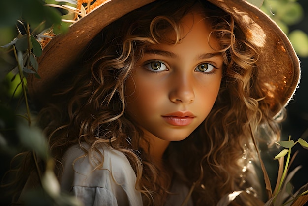 Portrait of a little cute girl with beautiful eyes wearing a stylish fashionable hat