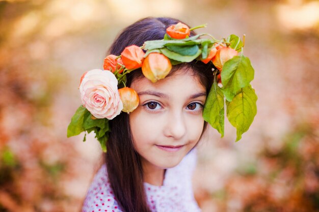 Portrait of little girl in autumn park 