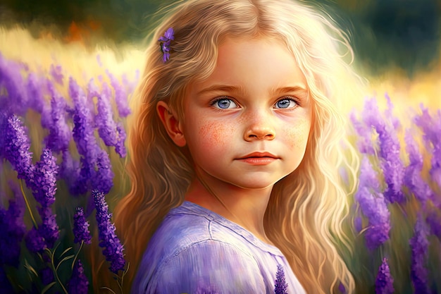 Portrait of little girl in delightful lavanda field