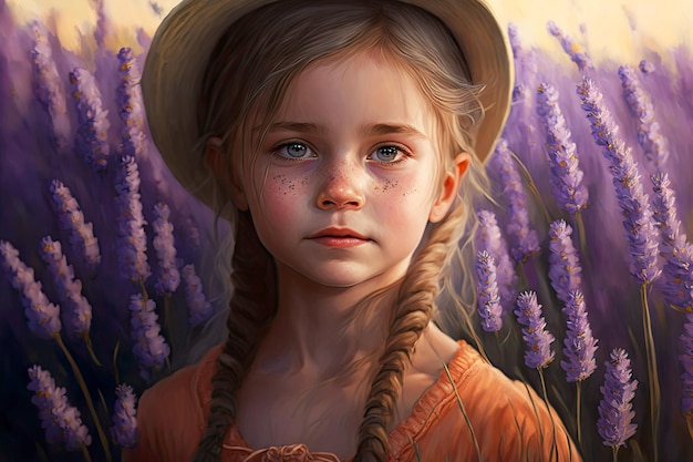 Portrait of little girl in delightful lavanda field