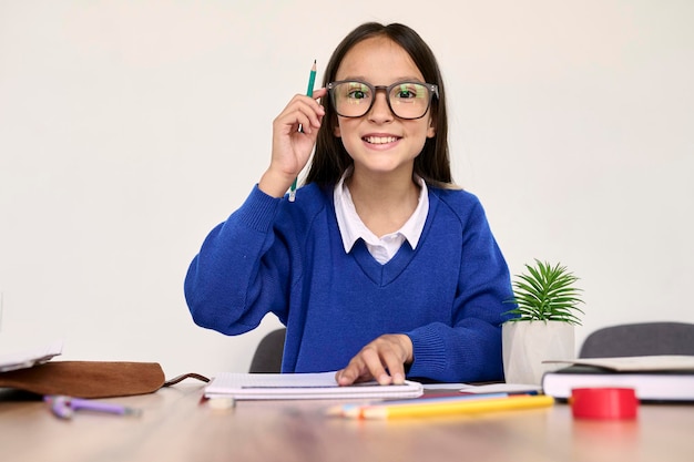 A portrait of a little schoolgirl in the classroom