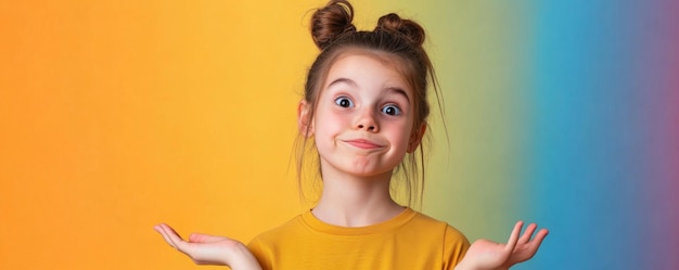 Photo portrait of a lovely young girl looking into empty space wearing a shirt