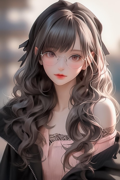 Portrait lovely young woman posing for photo Dreamy and Doll like Anime Style Ai Generated