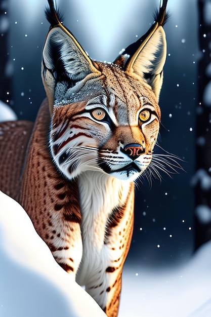 Portrait of a lynx in the snow Siberian lynx portrait Dangerous predator in natural habitat