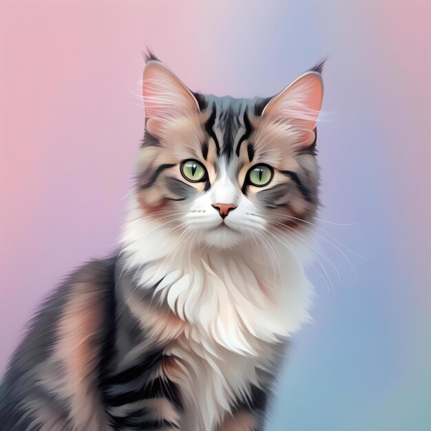 Portrait of a Maine Coon cat on a colorful background