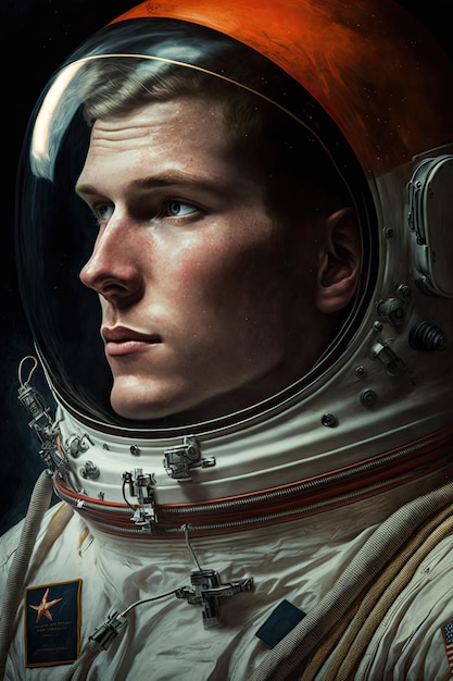 Portrait of a male astronaut in a helmet and spacesuit