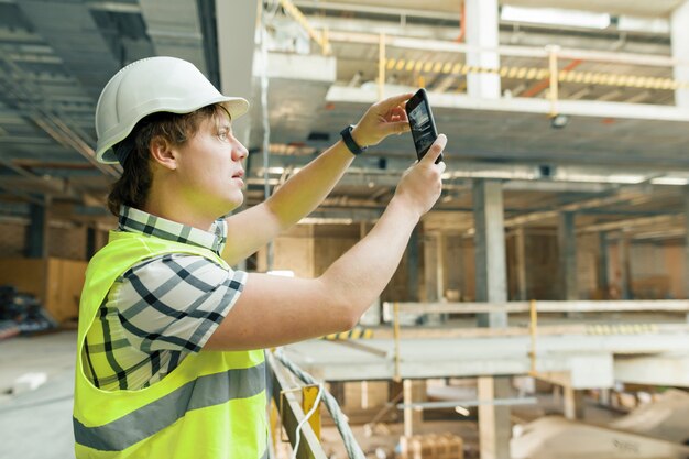 Portrait of male builder, manager, engineer