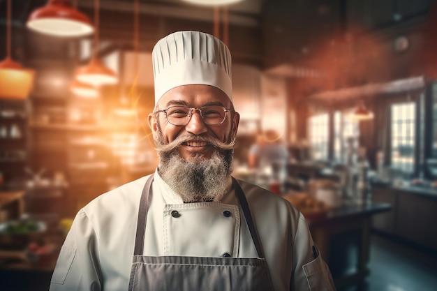 Portrait male chef smiling Work cook Generate Ai