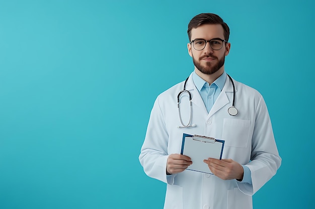 Photo portrait of a male doctor with a stethoscope around her neck