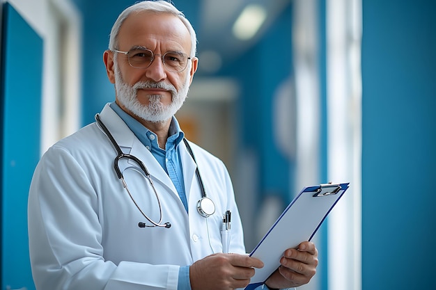 Portrait of a male doctor with a stethoscope around her neck