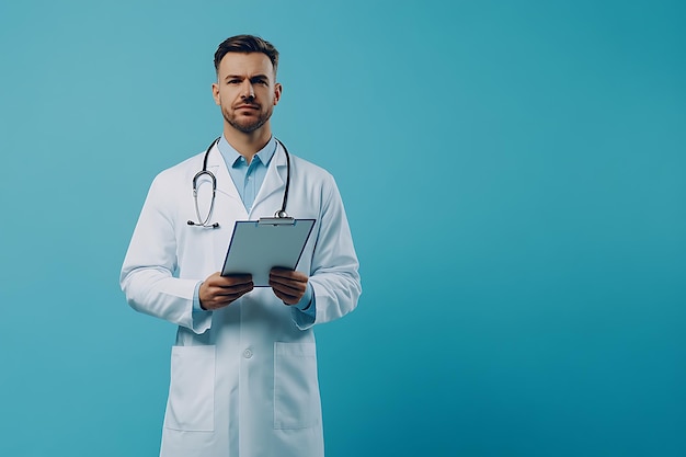 Photo portrait of a male doctor with a stethoscope around her neck