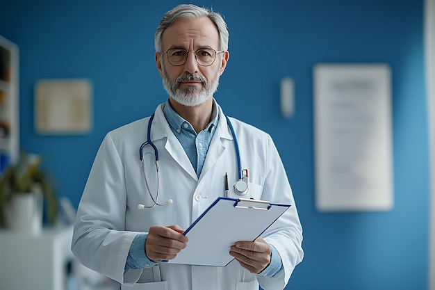 Photo portrait of a male doctor with a stethoscope around her neck