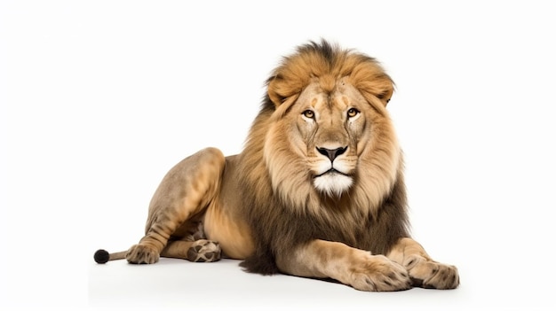 Portrait of a male lion isolated on a white studio background