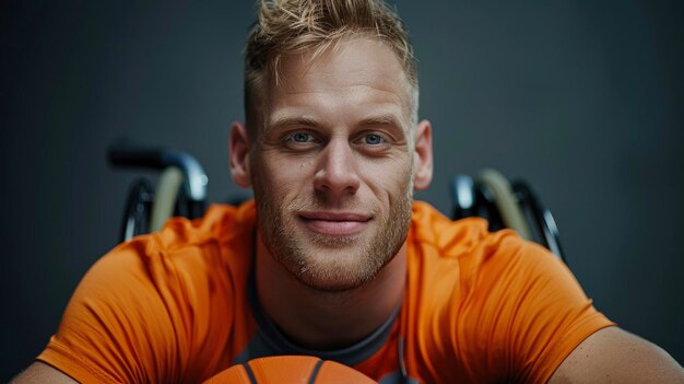 Photo a portrait of a male wheelchair basketball player with a ball showcasing determination