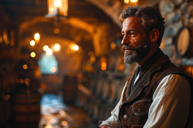 Portrait of a male winemaker in a wine cellar