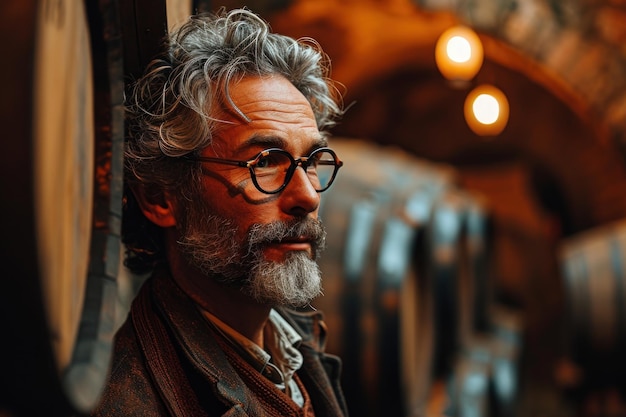 Portrait of a male winemaker in a wine cellar