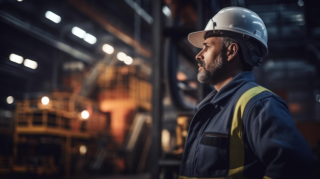 Portrait of a male worker in a factory Industrial background