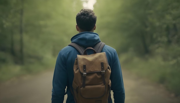 Photo a portrait of man backshot with backpack