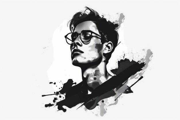 Photo portrait of a man in glasses with black ink splatters