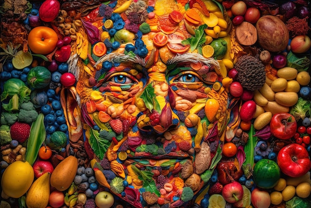 A portrait of a man made of fruit