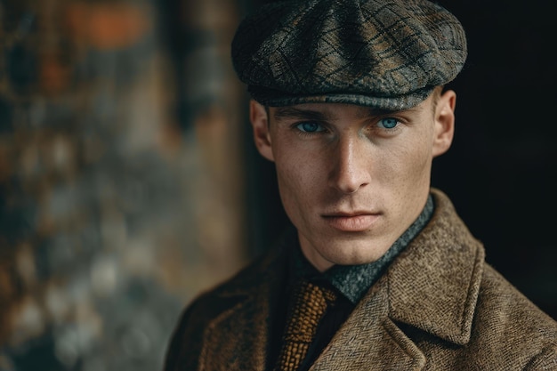 Portrait of a man in retro style Peaky blinders Vintage