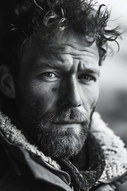 Portrait of a man with a beard and mustache Black and white