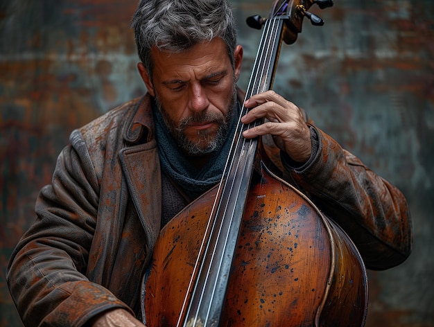 Photo portrait of a man with a cello in his hands