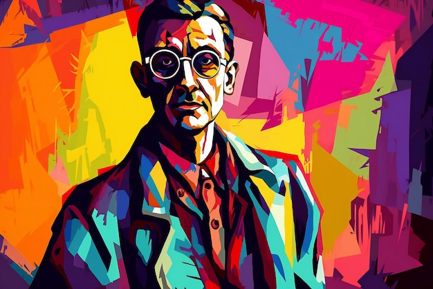 Portrait of a man with glasses on colorful background