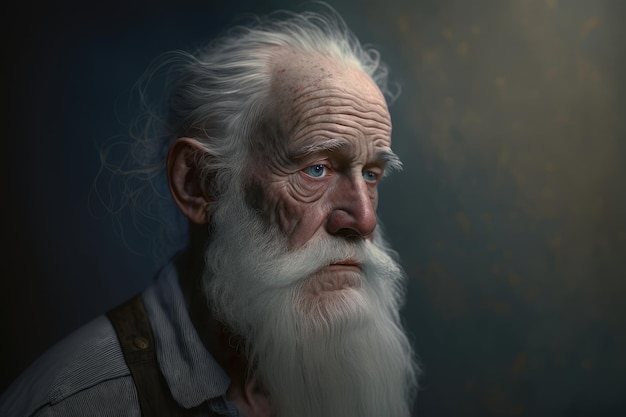 A portrait of a man with a white beard and blue eyes.