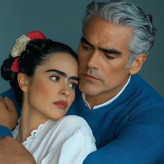 Photo portrait of a man and a woman on a blue background