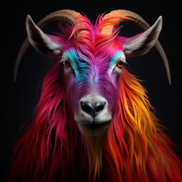 Portrait of a Markhor neon generated by ai