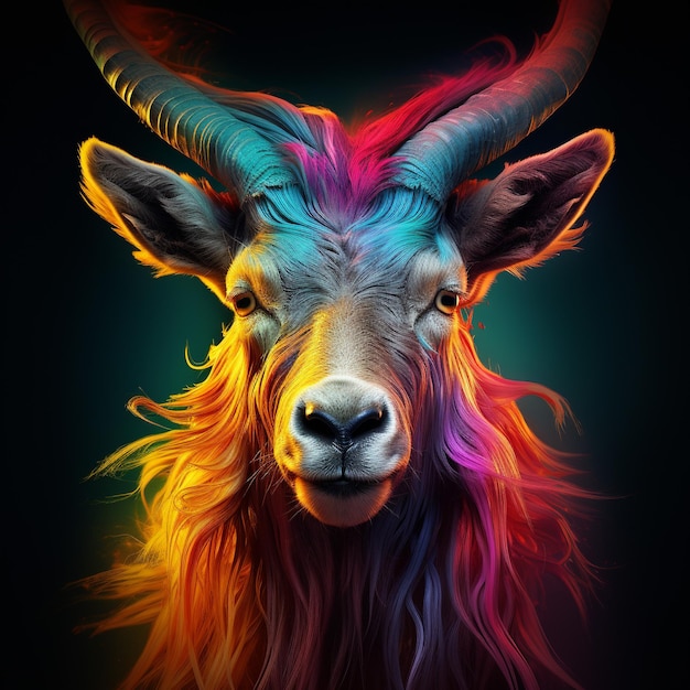 Portrait of a Markhor neon generated by ai