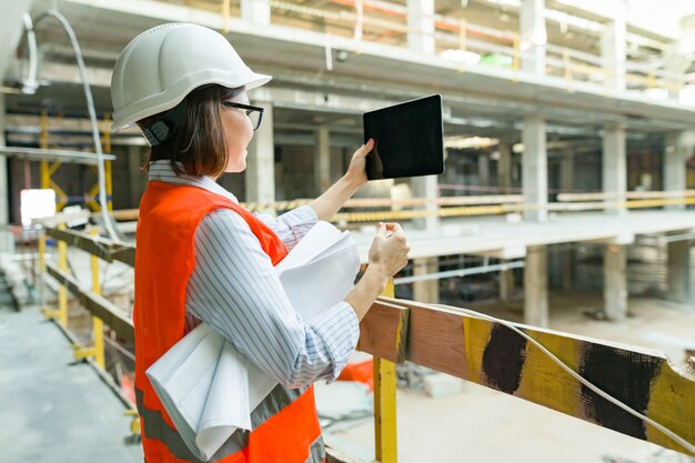 Portrait of mature architect woman at construction site