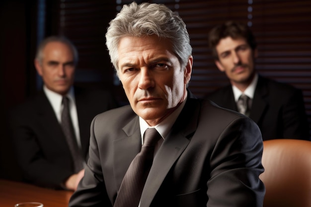 Portrait of a mature businessman sitting with his colleagues in the boardroom