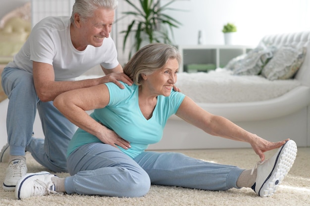 Portrait of a mature couple making exercises, sport concept