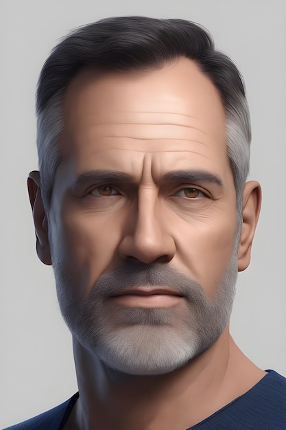 Portrait of a mature man with gray hair and beard 3d illustration