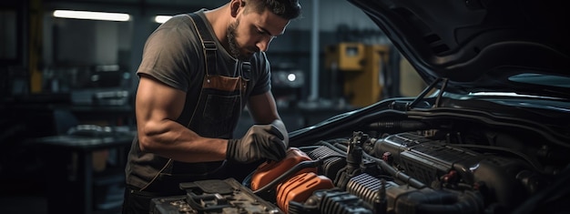 Portrait of a Mechanic Working on a Vehicle in a Car Service