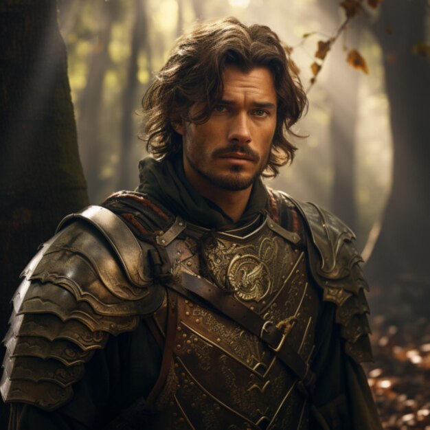 Portrait of a medieval warrior in the forest Fantasy