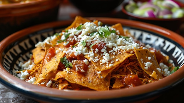 Photo portrait of mexican food chilaquiles