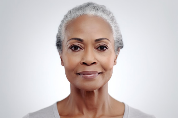 Portrait of Middle Aged African Woman with Short Hair on Copy Space Beautiful Age Model